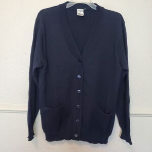 Lucia Cardigan Woolmark Wool Sweater Button Front Pockets Womens L Black